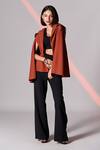 Buy_S&N by Shantnu Nikhil_Brown Poly Blend Lapel Collar Crest Embroidered Cape _at_Aza_Fashions