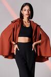 Buy_S&N by Shantnu Nikhil_Brown Poly Blend Lapel Collar Crest Embroidered Cape _Online_at_Aza_Fashions