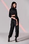 Shop_S&N by Shantnu Nikhil_Black Poly Jersey Round Cropped Sweatshirt _at_Aza_Fashions