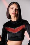 S&N by Shantnu Nikhil_Black Poly Jersey Round Cropped Sweatshirt _Online_at_Aza_Fashions