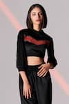 Buy_S&N by Shantnu Nikhil_Black Poly Jersey Round Cropped Sweatshirt _Online_at_Aza_Fashions