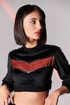 Shop_S&N by Shantnu Nikhil_Black Poly Jersey Round Cropped Sweatshirt _Online_at_Aza_Fashions