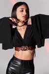 Shop S&N By Shantnu Nikhil Black Poly Jersey, Faux Leather V Neck Draped Sleeve Crop Top Online at Aza Fashions Shop_S&N By Shantnu Nikhil_Black Poly Jersey, Faux Leather V Neck Draped Sleeve Crop Top_Online_at_Aza_Fashions