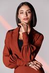 Buy_S&N by Shantnu Nikhil_Orange Terylene Bishop Sleeve Cropped Shacket_Online_at_Aza_Fashions