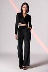 Buy_S&N By Shantnu Nikhil_Black Velvet, Poly Jersey, Faux Leather V Neck Wrap Crop Top_at_Aza_Fashions