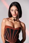 S&N by Shantnu Nikhil_Black Terylene Sweetheart Neck Strapless Corset Top _at_Aza_Fashions