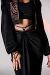 S&N by Shantnu Nikhil_Black Poly Jersey Velvet Twisted Draped Skirt_Online_at_Aza_Fashions
