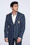 S&N by Shantnu Nikhil_Blue Suiting Fabric Embroidered Crest Striped Pattern Jacket _Online_at_Aza_Fashions