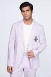 Buy_S&N by Shantnu Nikhil_Pink Seersucker Embroidered Crest Striped Pattern Jacket _Online_at_Aza_Fashions