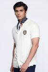 Buy_S&N By Shantnu Nikhil_Off White Knitted Fabric Crest Placement Embroidered Shirt_Online_at_Aza_Fashions