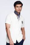 Shop_S&N By Shantnu Nikhil_Off White Knitted Fabric Crest Placement Embroidered Shirt_Online_at_Aza_Fashions