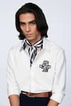 S&N by Shantnu Nikhil_Off White Terylene Embroidered Logo Placement Shirt _Online_at_Aza_Fashions