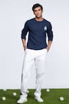 Buy_S&N by Shantnu Nikhil_Blue Merino Wool Embellished Crest Placement Sweater _at_Aza_Fashions