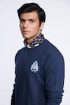 Shop_S&N by Shantnu Nikhil_Blue Merino Wool Embellished Crest Placement Sweater _Online_at_Aza_Fashions