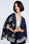 S&N by Shantnu Nikhil_Blue Terylene Patch Logo Embellished Cape_Online_at_Aza_Fashions