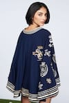 Shop_S&N by Shantnu Nikhil_Blue Terylene Patch Logo Embellished Cape_at_Aza_Fashions