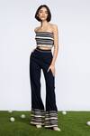 Buy S&N By Shantnu Nikhil Blue Lycra, Viscose, Poly Blend, Leather Stripe Pattern Tube Top at Aza Fashions Buy_S&N By Shantnu Nikhil_Blue Lycra, Viscose, Poly Blend, Leather Stripe Pattern Tube Top_at_Aza_Fashions