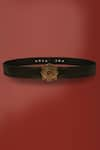 Shop_S&N by Shantnu Nikhil_Black Aerial Crested Metallic Engrave Logo Belt _at_Aza_Fashions