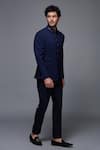 S&N by Shantnu Nikhil_Blue Poly Blend Plain Mandarin Collar Bandhgala _Online_at_Aza_Fashions