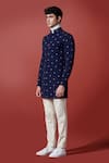 S&N by Shantnu Nikhil_Blue Terylene Printed Kurta _Online_at_Aza_Fashions