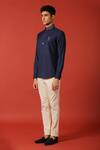 Buy_S&N by Shantnu Nikhil_Blue Nylon Nehru Collar Shirt _Online_at_Aza_Fashions