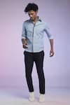 Buy_S&N by Shantnu Nikhil_Blue Cotton Plain Straight Legged Trouser _at_Aza_Fashions