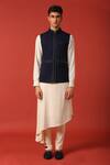 Buy_S&N by Shantnu Nikhil_Blue Nylon Plain Sleeveless Waistcoat _at_Aza_Fashions