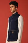 Shop_S&N by Shantnu Nikhil_Blue Nylon Plain Sleeveless Waistcoat _Online_at_Aza_Fashions