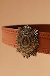 S&N by Shantnu Nikhil_Brown Aerial Crested Engrave Logo Belt _Online_at_Aza_Fashions