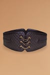 Buy_S&N by Shantnu Nikhil_Brown Handcrafted Quilted Corset Leather Belt _at_Aza_Fashions