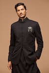 Buy_S&N by Shantnu Nikhil_Black Cotton Textured Bandhgala _at_Aza_Fashions