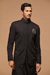 S&N by Shantnu Nikhil_Black Cotton Textured Bandhgala _Online_at_Aza_Fashions