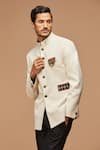 S&N by Shantnu Nikhil_White Poly Blend Embroidered Bandhgala _Online_at_Aza_Fashions