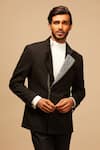 Buy_S&N by Shantnu Nikhil_Black Poly Blend Overlap Bandhgala _at_Aza_Fashions