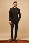 Buy_S&N by Shantnu Nikhil_Black Poly Blend Overlap Bandhgala _Online_at_Aza_Fashions