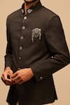 S&N by Shantnu Nikhil_Grey Poly Blend Hand Embroidered Bandhgala _at_Aza_Fashions