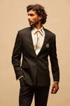 Buy_S&N By Shantnu Nikhil_Black Wool, Viscose, Poly Blend Crested Blazer_at_Aza_Fashions