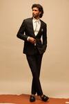 Buy_S&N By Shantnu Nikhil_Black Wool, Viscose, Poly Blend Crested Blazer_Online_at_Aza_Fashions