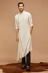 Buy_S&N by Shantnu Nikhil_White Cotton Asymmetric Draped Kurta _at_Aza_Fashions