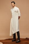 S&N by Shantnu Nikhil_White Cotton Asymmetric Draped Kurta _Online_at_Aza_Fashions