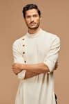 Shop_S&N by Shantnu Nikhil_White Cotton Asymmetric Draped Kurta _Online_at_Aza_Fashions