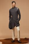 Buy_S&N by Shantnu Nikhil_Grey Poly Blend Asymmetric Draped Kurta_at_Aza_Fashions