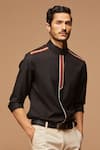 S&N by Shantnu Nikhil_Black Terylene Embroidered Slim Fit Shirt _at_Aza_Fashions