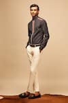 Shop_S&N by Shantnu Nikhil_Grey Terylene Embroidered Slim Fit Shirt _Online_at_Aza_Fashions