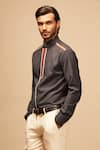 S&N by Shantnu Nikhil_Grey Terylene Embroidered Slim Fit Shirt _at_Aza_Fashions