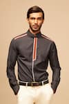 Buy_S&N by Shantnu Nikhil_Grey Terylene Embroidered Slim Fit Shirt _at_Aza_Fashions