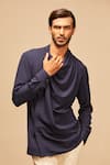 Buy_S&N by Shantnu Nikhil_Blue Terylene Cowl Draped Shirt _at_Aza_Fashions