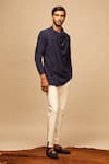 S&N by Shantnu Nikhil_Blue Terylene Cowl Draped Shirt _Online_at_Aza_Fashions