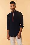 Buy_S&N By Shantnu Nikhil_Blue Poly Blend Nehru Collar Shirt_at_Aza_Fashions