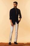 S&N By Shantnu Nikhil_Blue Poly Blend Nehru Collar Shirt_Online_at_Aza_Fashions